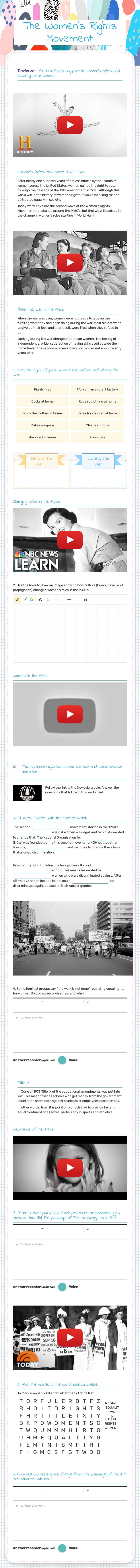 The Women's Rights Movement worksheet preview image