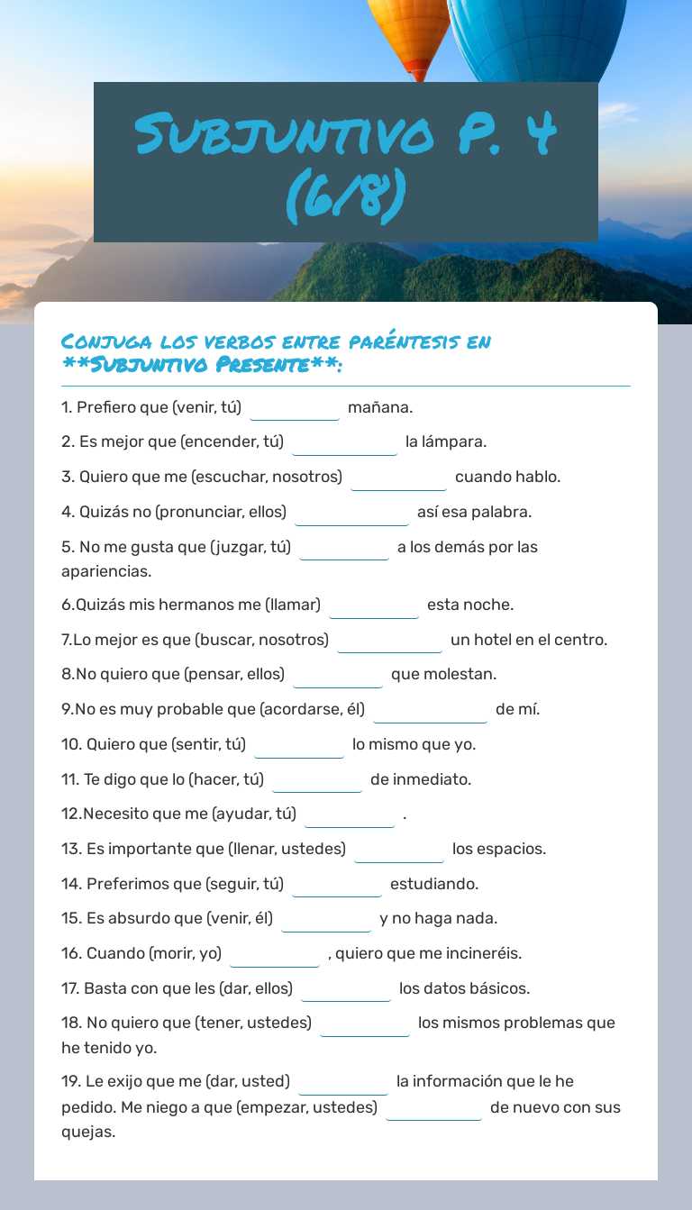 Subjuntivo P. 4 (6/8) worksheet preview image
