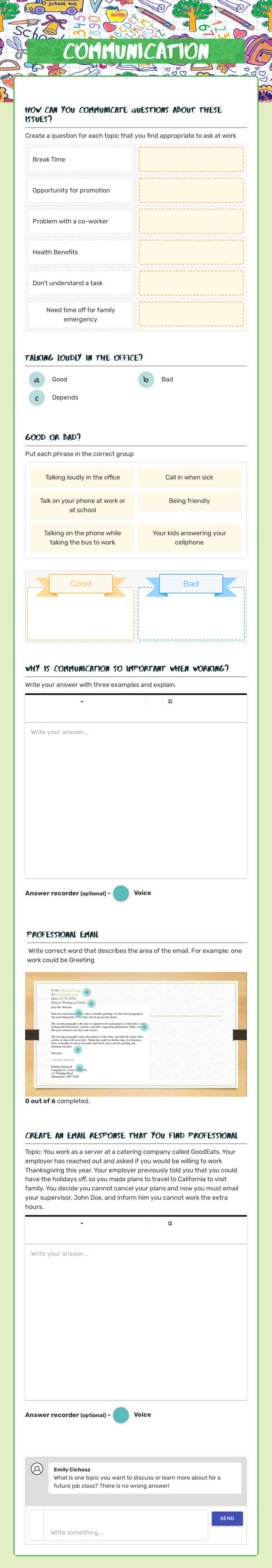 Communication worksheet preview image