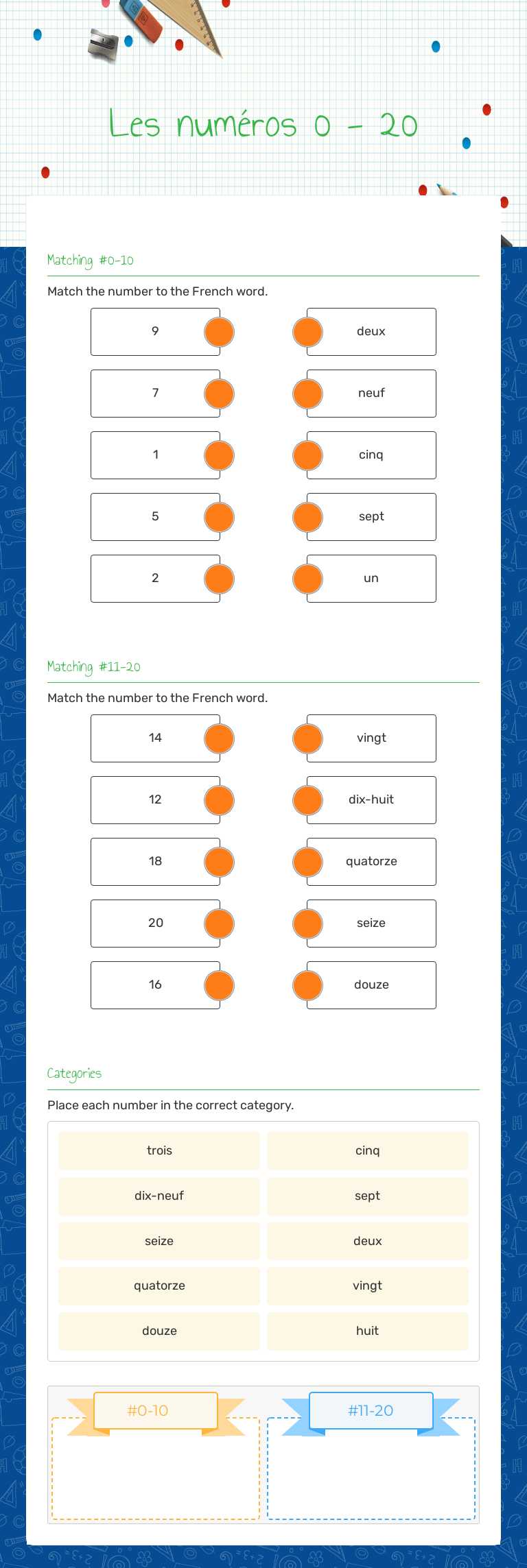 Les numéros 0 - 20 Grade 6 worksheet preview