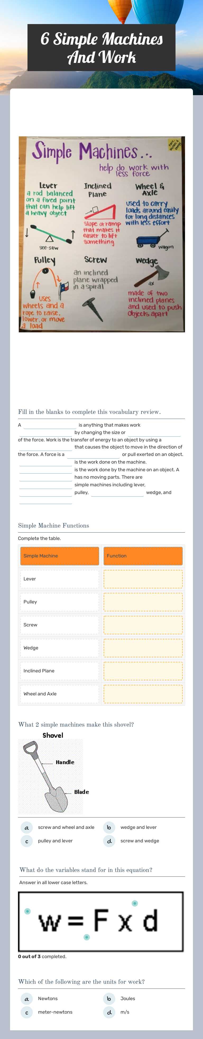 6 Simple Machines And Work worksheet preview image