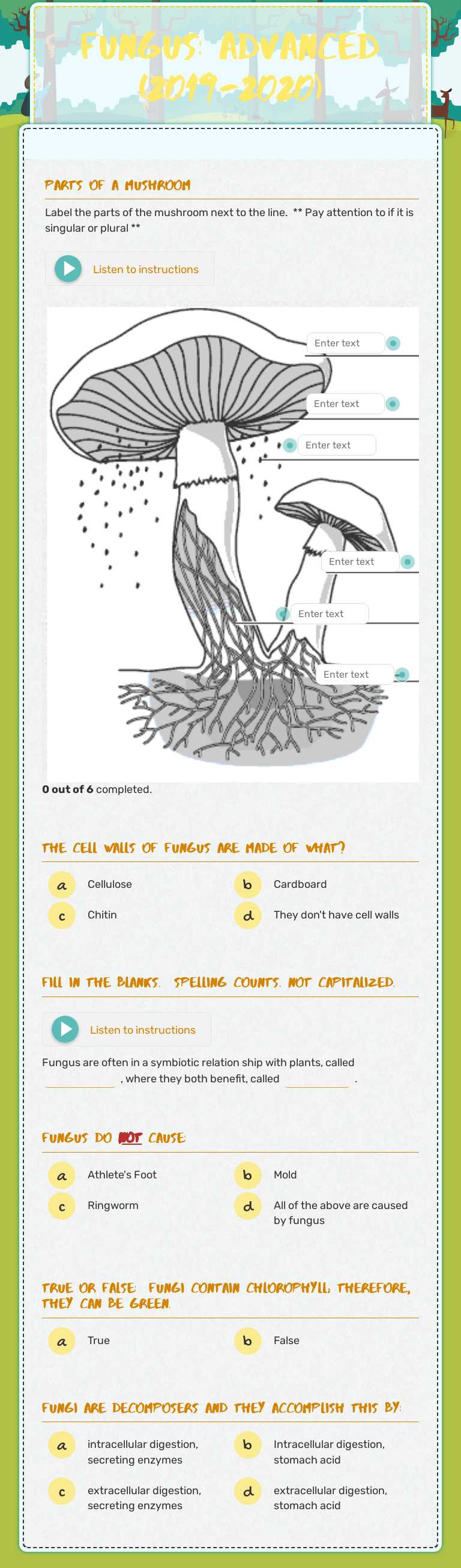 Fungus: Advanced (2019-2020) worksheet preview image