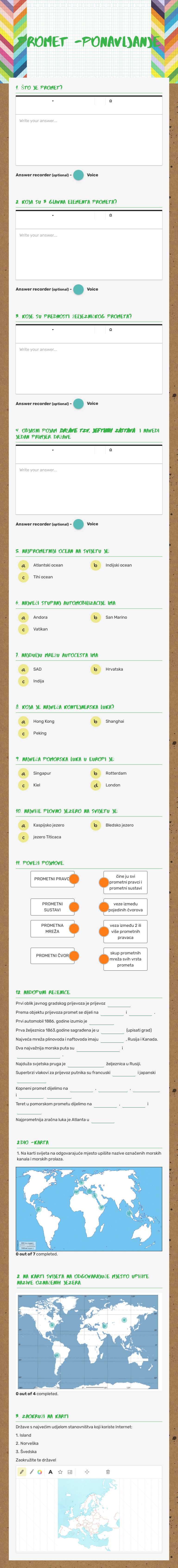 PROMET -ponavljanje worksheet preview image