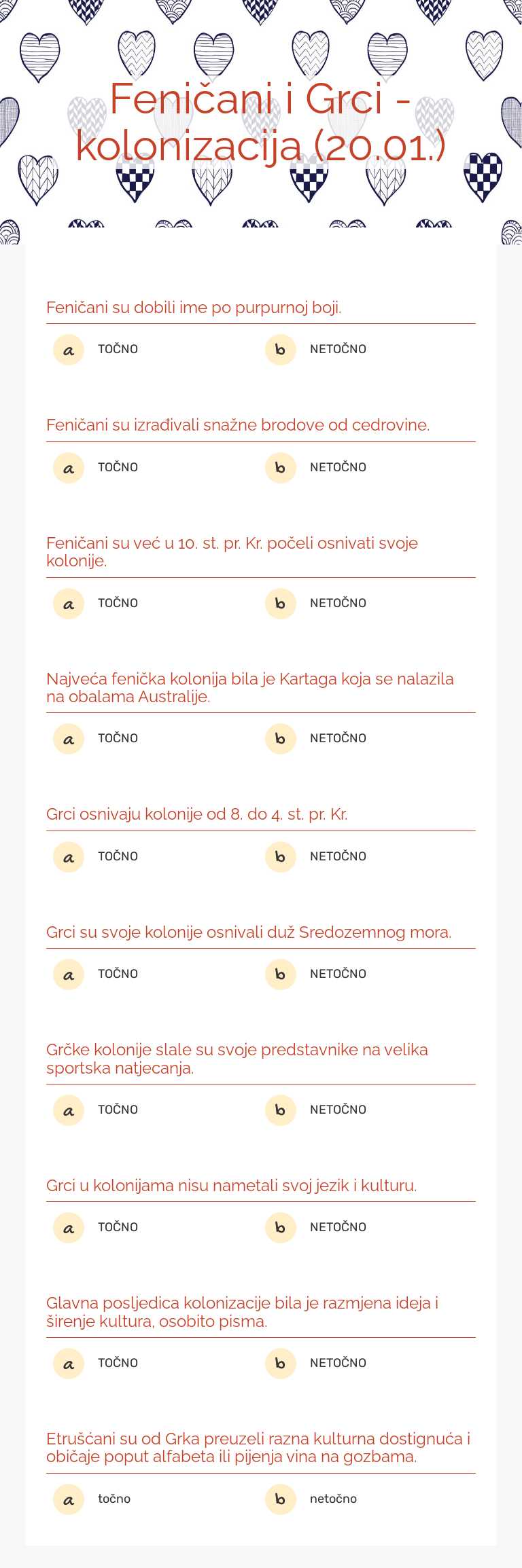 Feničani i Grci - kolonizacija (20.01.) worksheet preview image