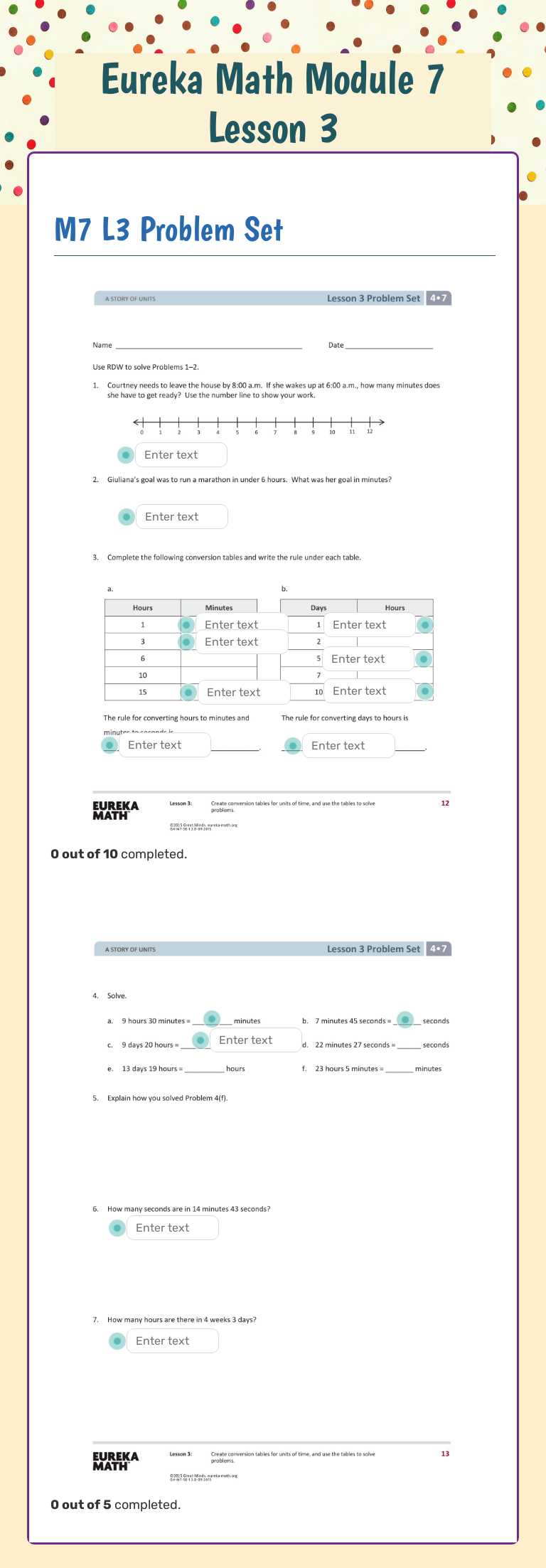 Eureka Math Module 7 Lesson 3 Grade 4 worksheet preview