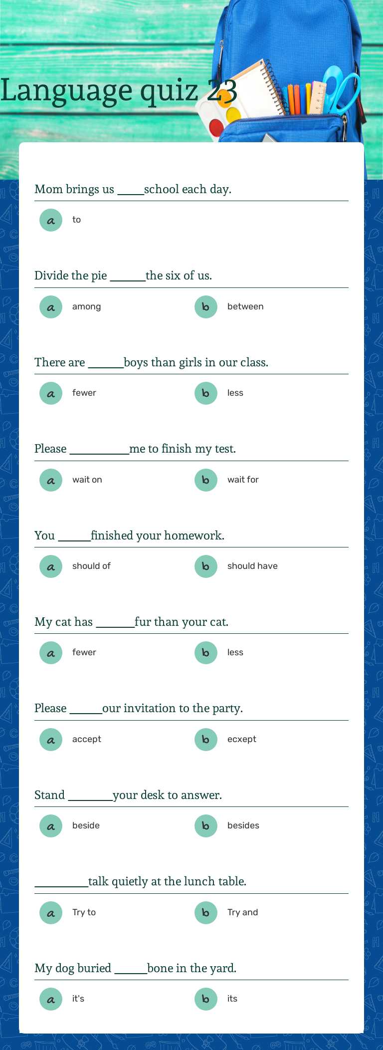 Language quiz 23 worksheet preview image