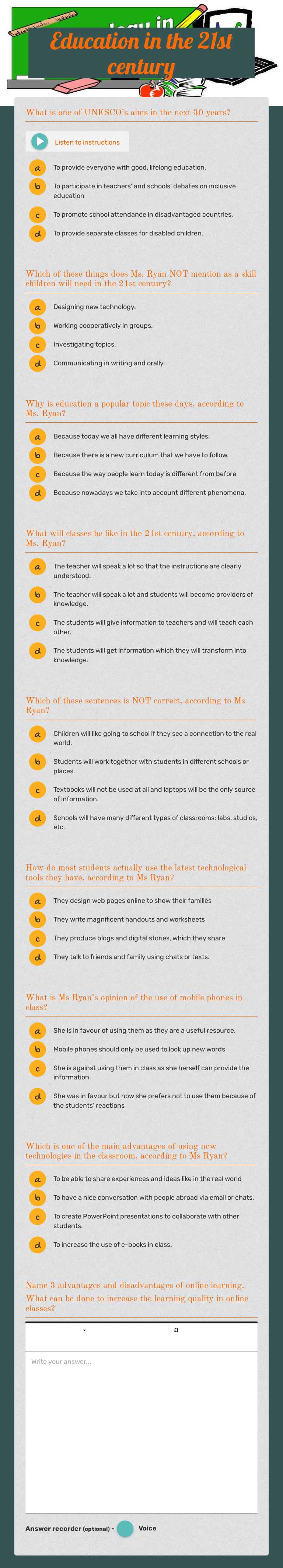 Education in the 21st century worksheet preview image