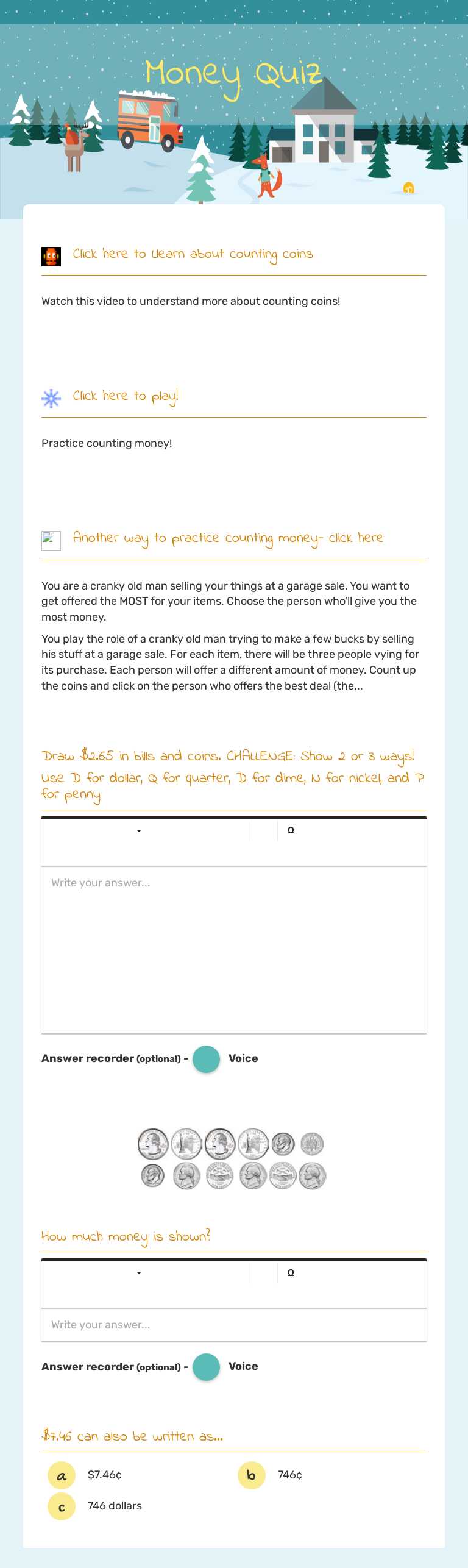 Money Quiz worksheet preview image