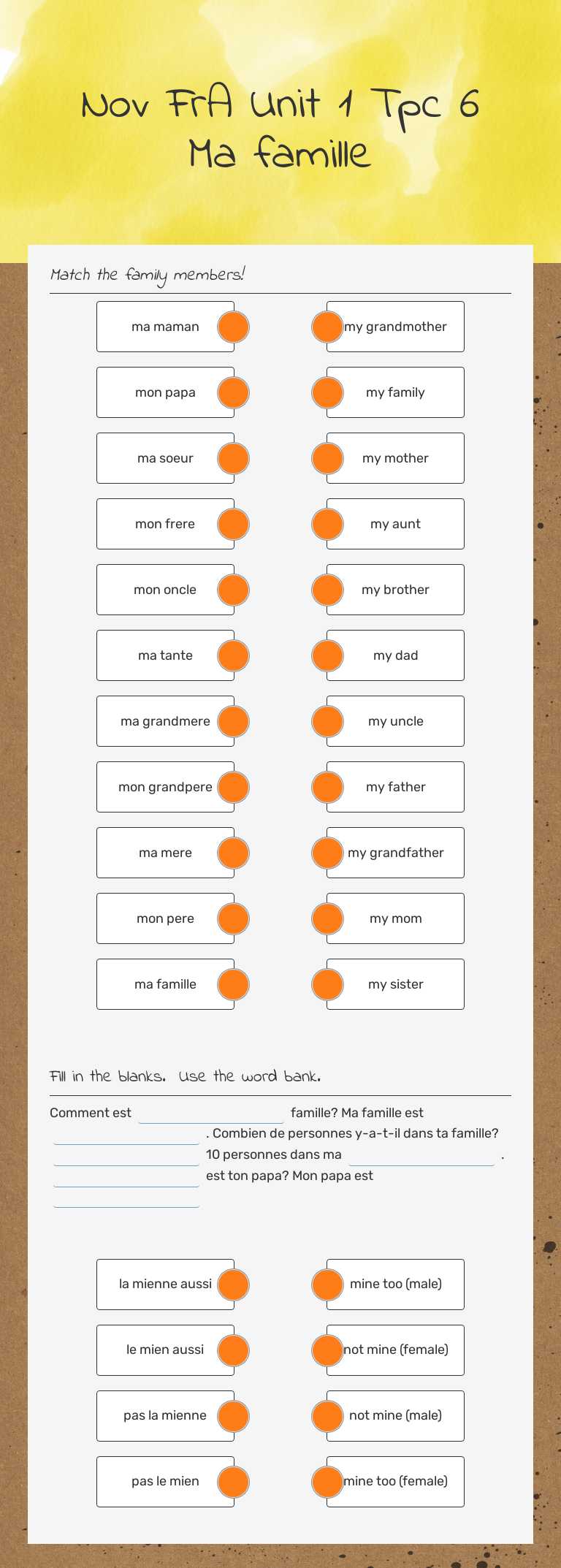 Nov FrA Unit 1 Tpc 6 Ma famille worksheet preview image