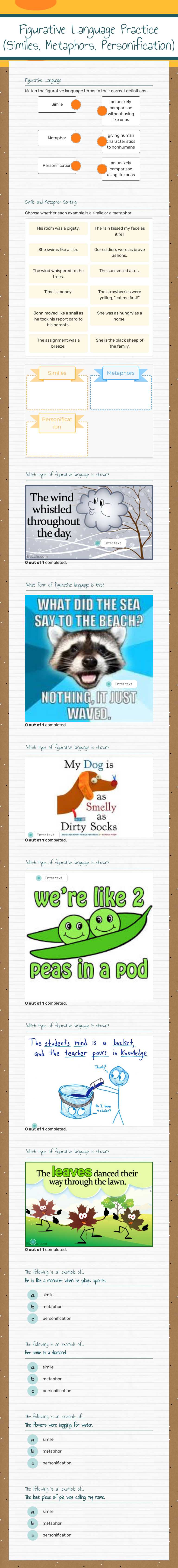 Figurative Language Practice
(Similes, Metaphors, Personification) worksheet preview image