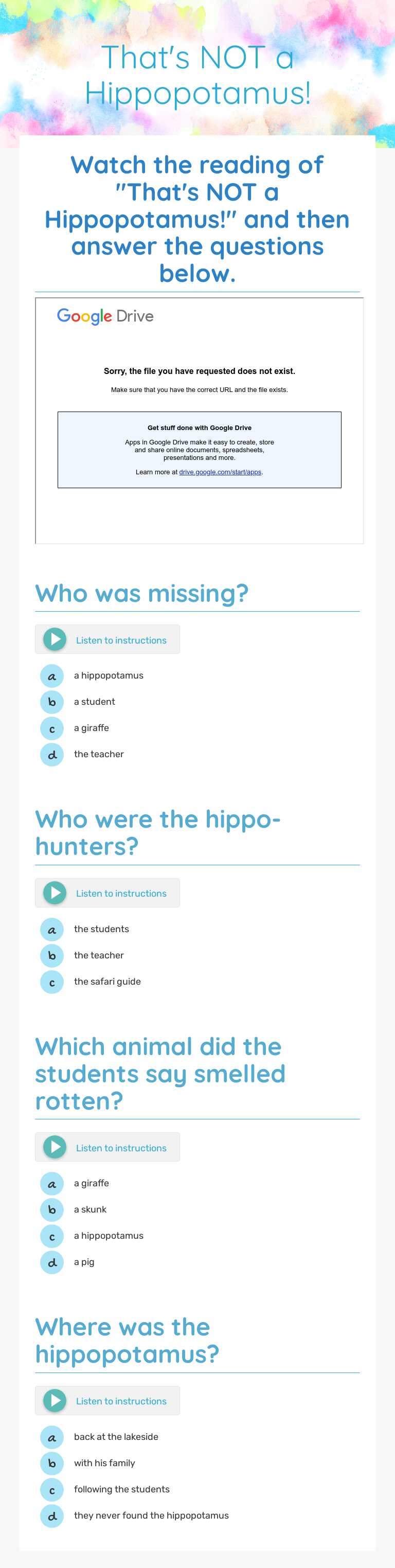 That's NOT a Hippopotamus! worksheet preview image