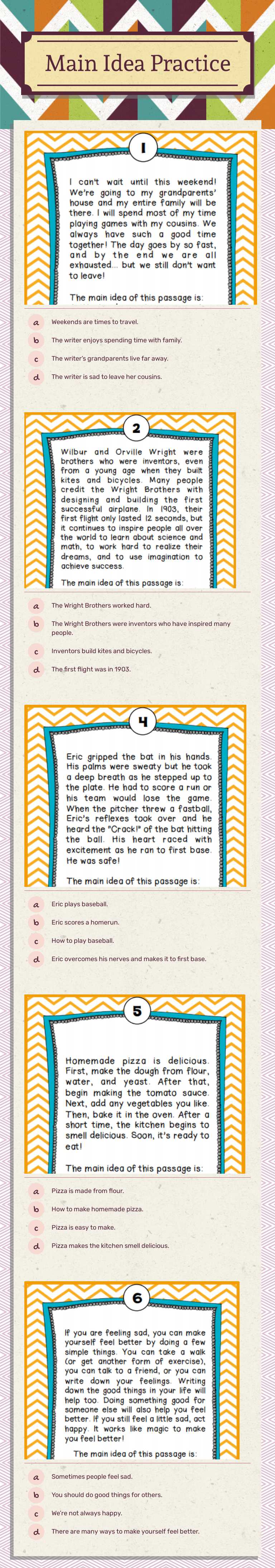 Main Idea Practice worksheet preview image