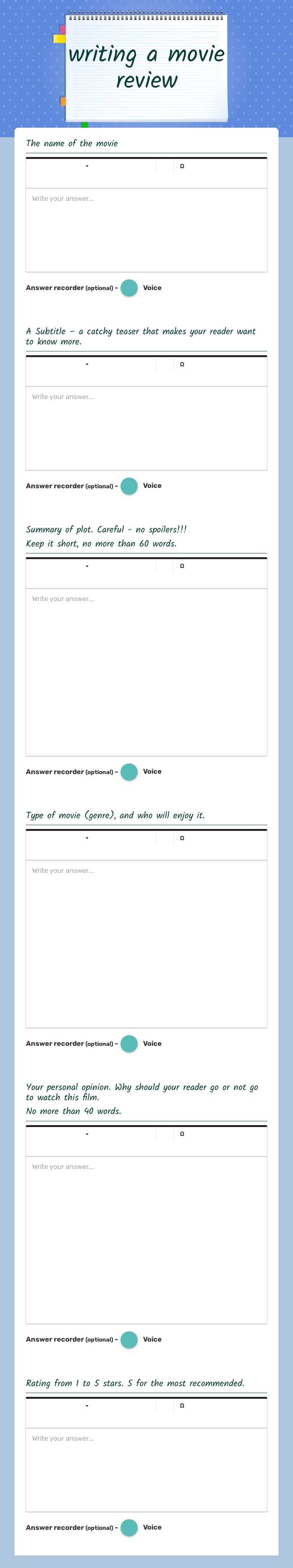 writing a movie review worksheet preview image