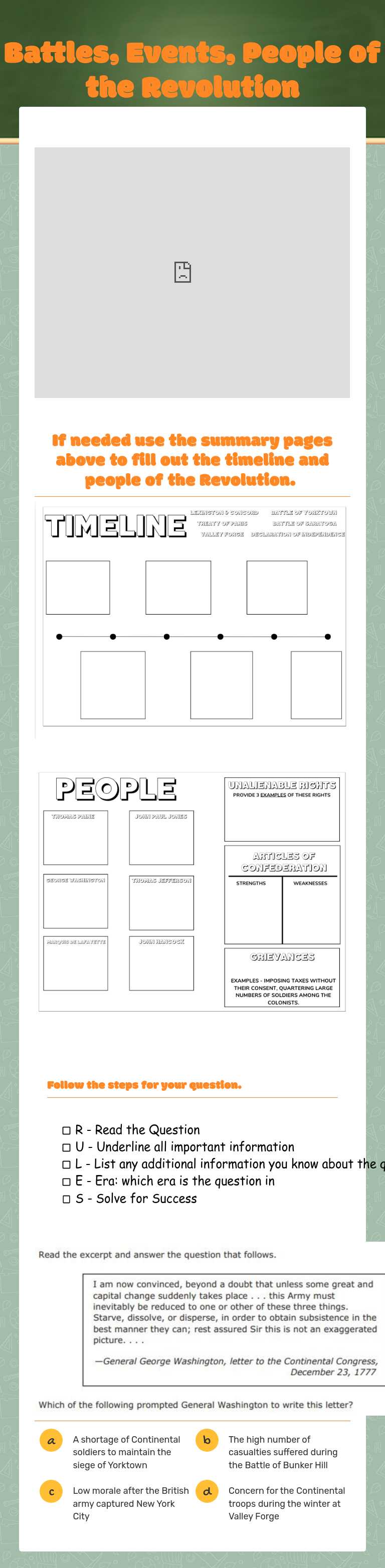 Battles, Events, People of the Revolution worksheet preview image