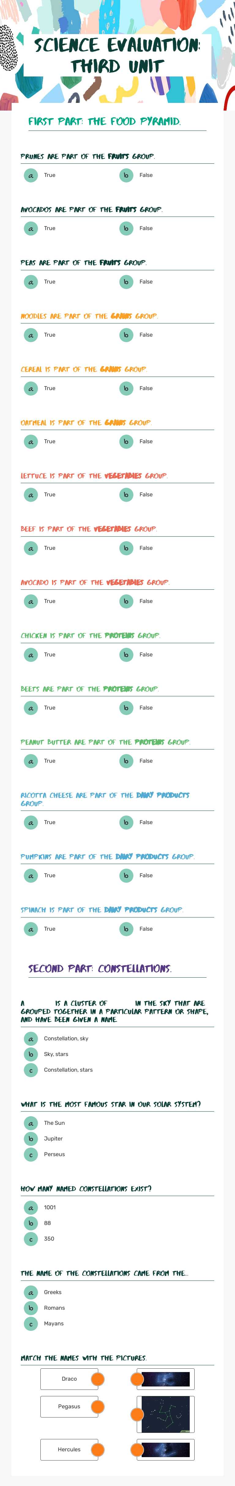 science evaluation: third unit worksheet preview image