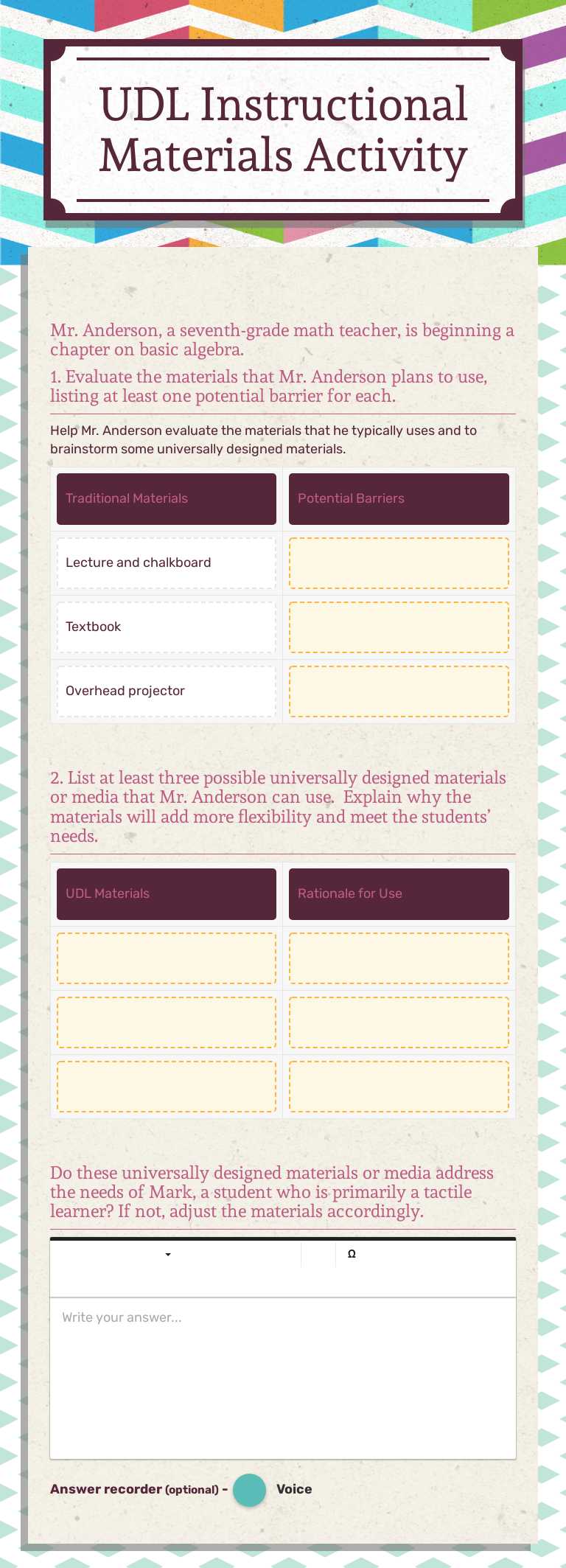 UDL Instructional Materials Activity worksheet preview image