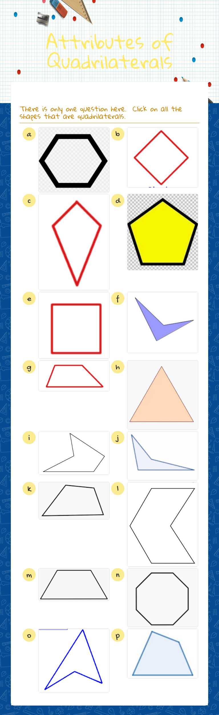 Attributes of Quadrilaterals worksheet preview image