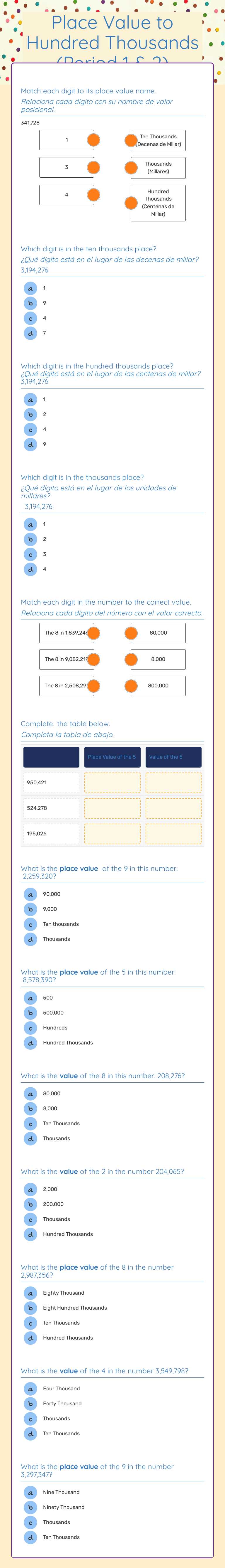 Place Value to Hundred Thousands (Period 1 & 2) worksheet preview image