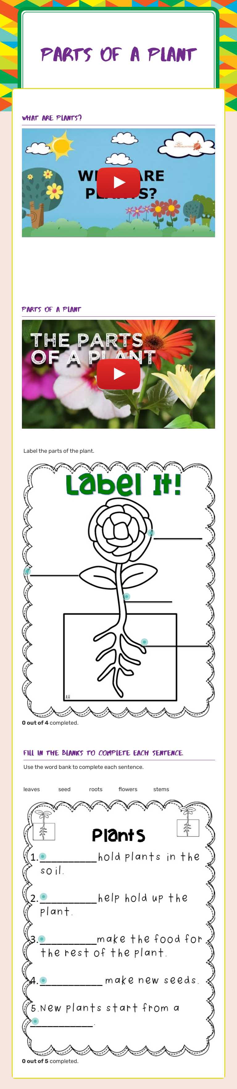 Parts of a plant worksheet preview image