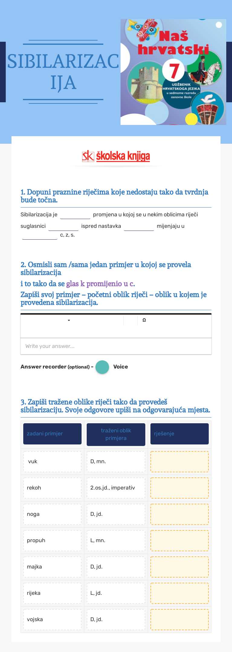 SIBILARIZACIJA Grade 7 worksheet preview
