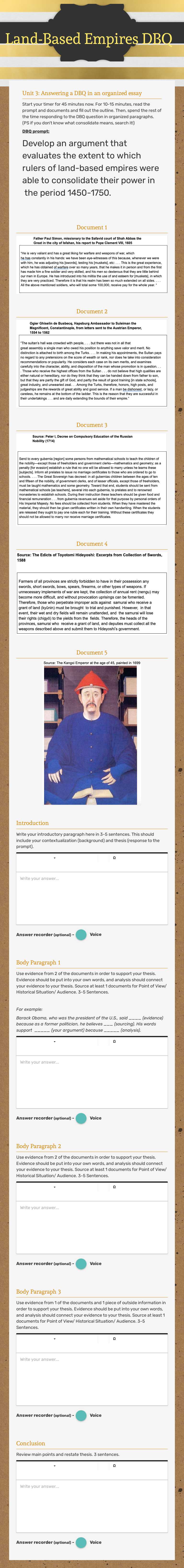 Land-Based Empires DBQ Grade 10 worksheet preview