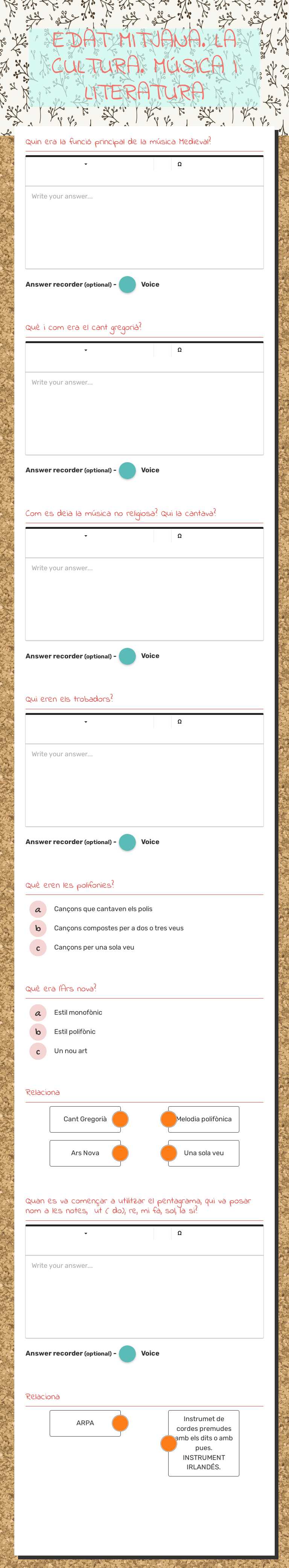 EDAT MITJANA. LA CULTURA. MÚSICA I LITERATURA worksheet preview image