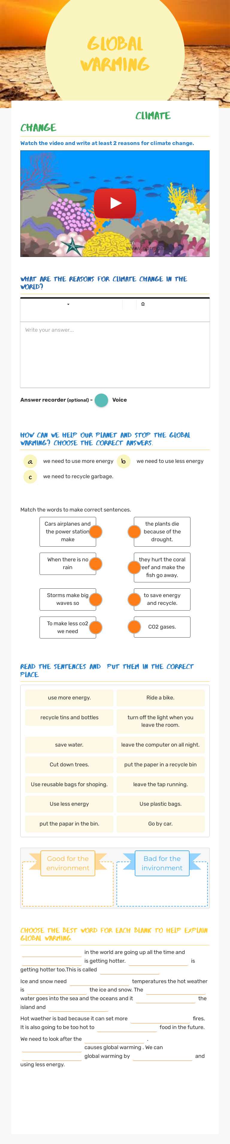 global
warming worksheet preview image