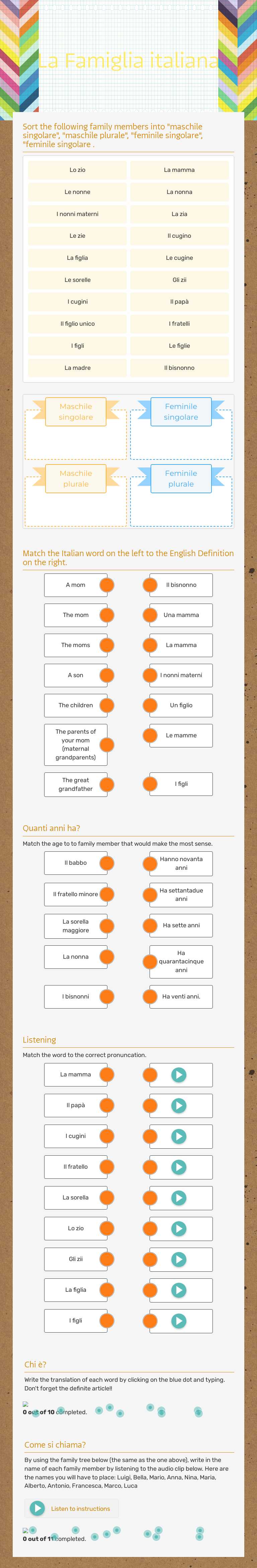 La Famiglia italiana worksheet preview image