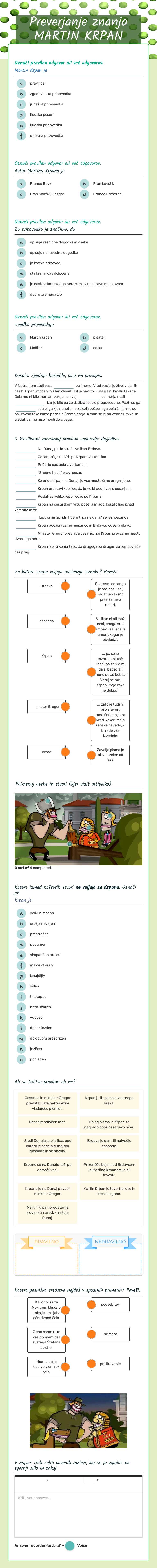 Preverjanje znanja MARTIN KRPAN worksheet preview image