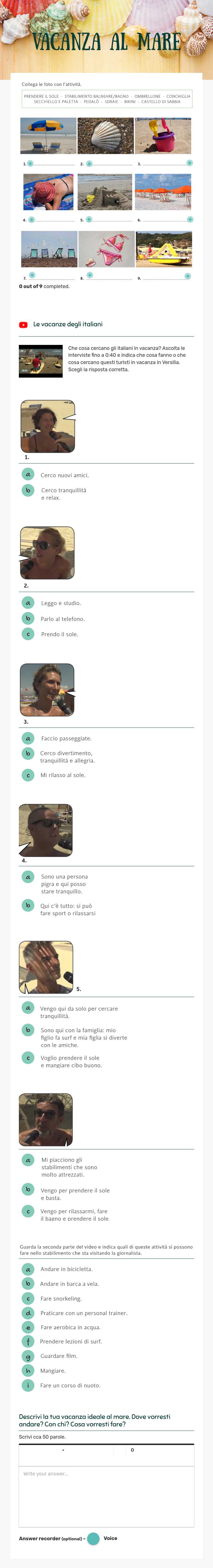 Vacanza al mare worksheet preview image