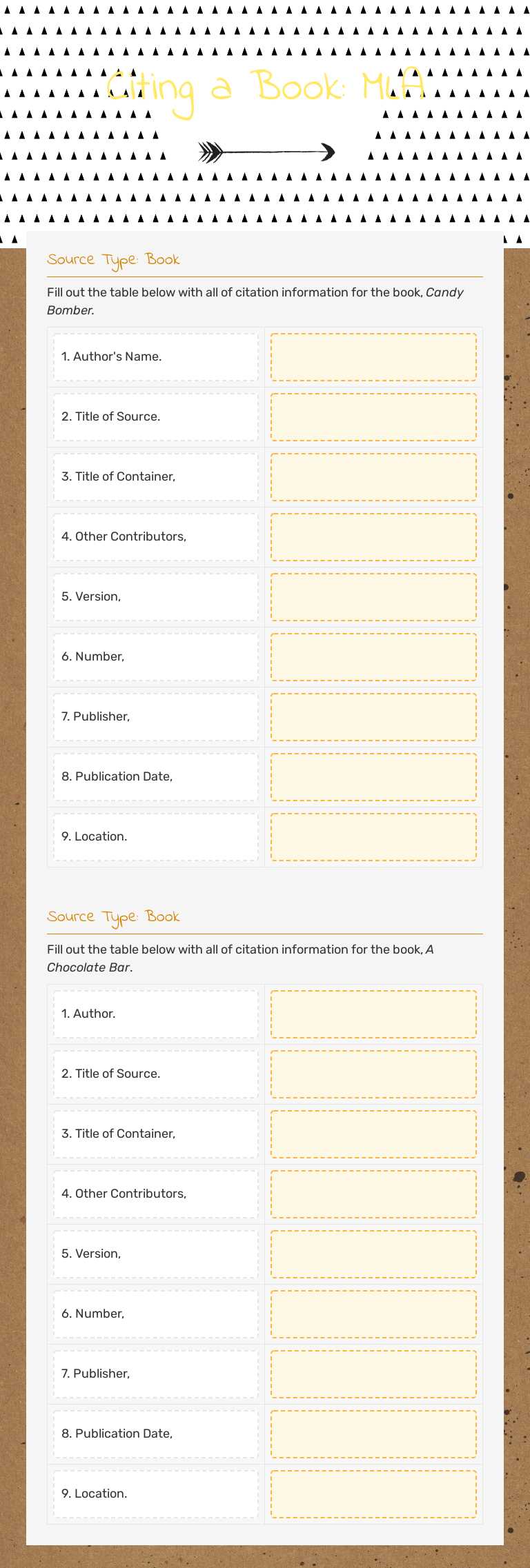 Citing a Book: MLA worksheet preview image