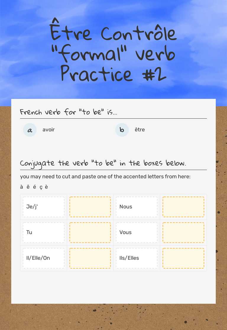Être Contrôle "formal" verb  Practice #2 worksheet preview image