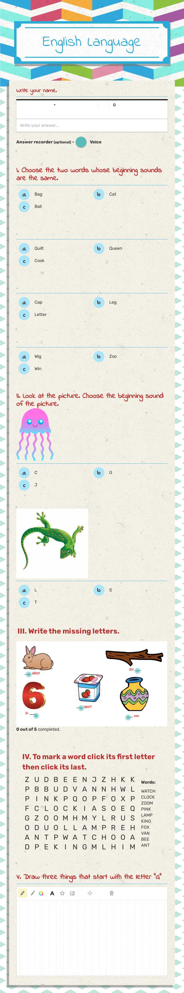 English Language worksheet preview image