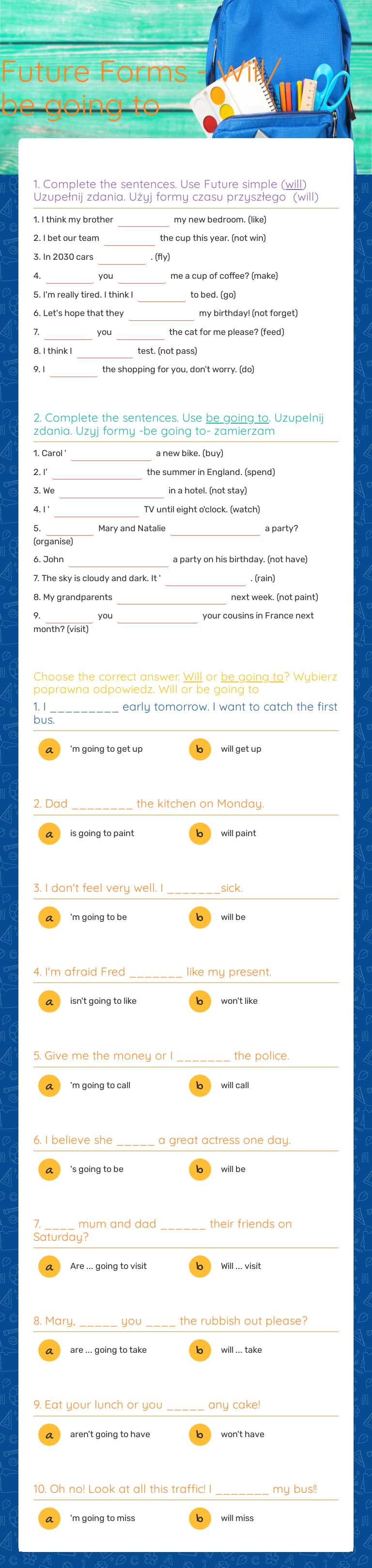 Future Forms - Will/ be going to worksheet preview