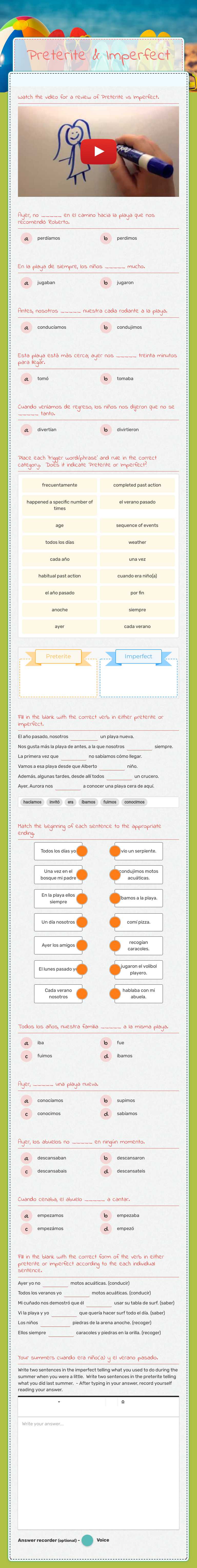 Preterite & Imperfect worksheet preview image