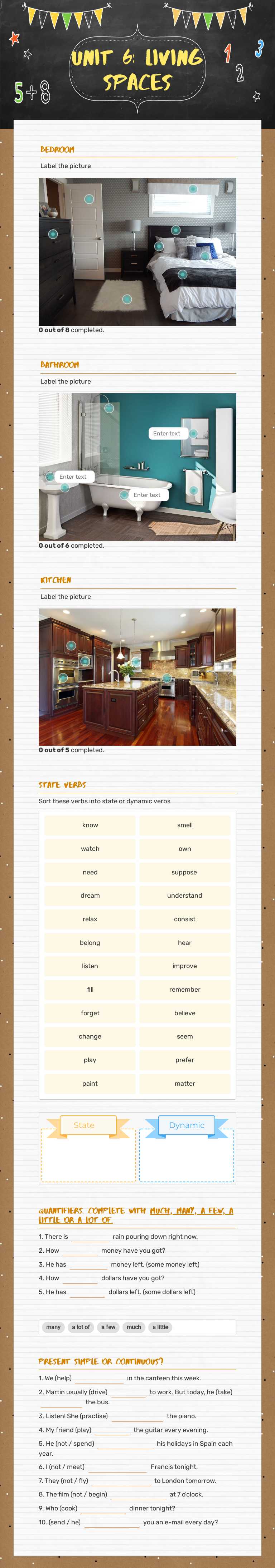 Unit 6:  Living Spaces worksheet preview image