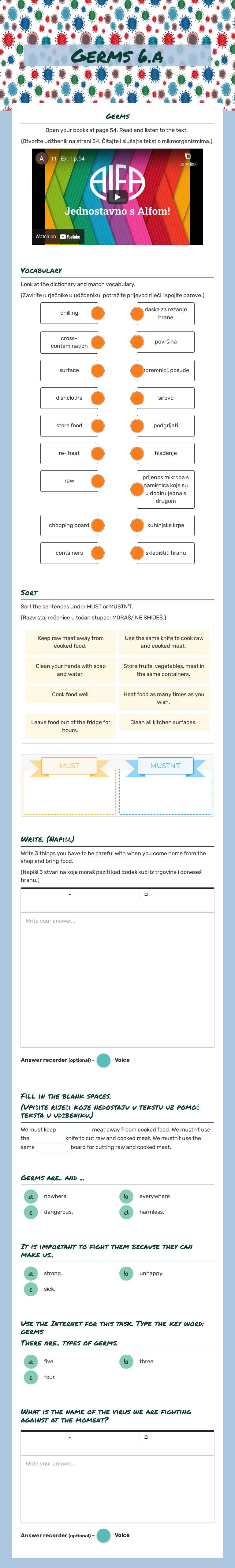 Germs  6.a worksheet preview image
