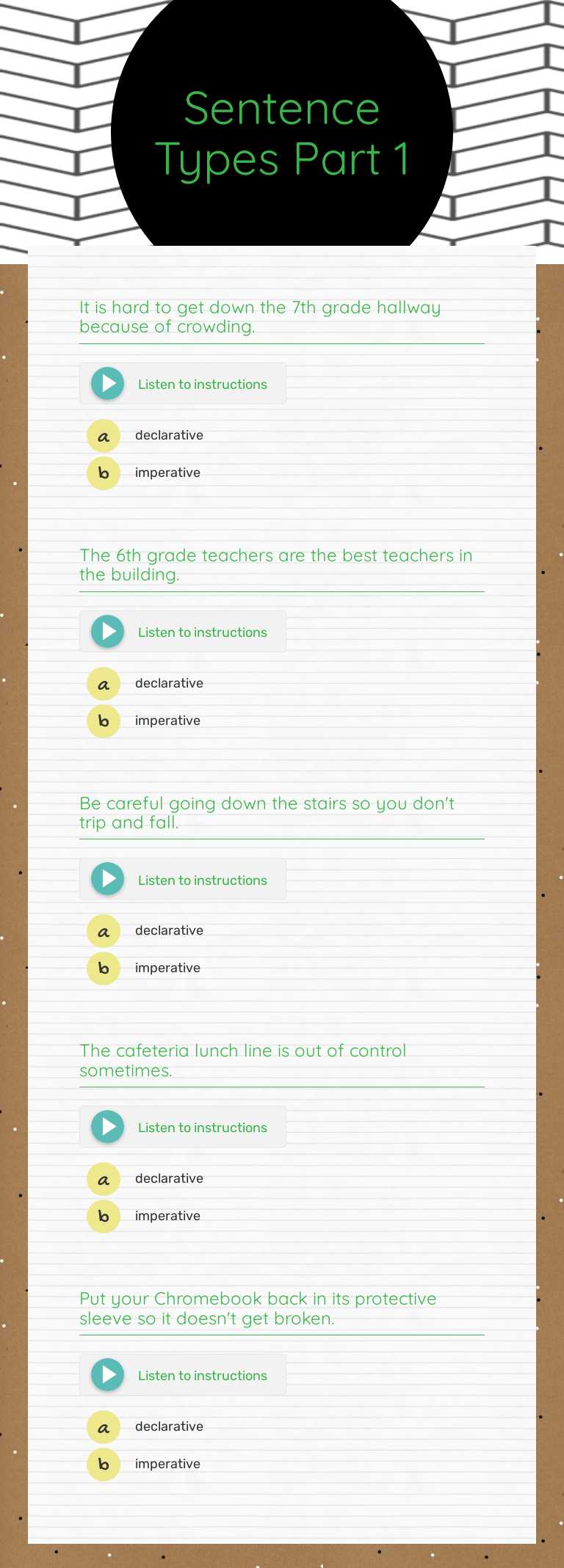 Sentence Types Part 1 worksheet preview image