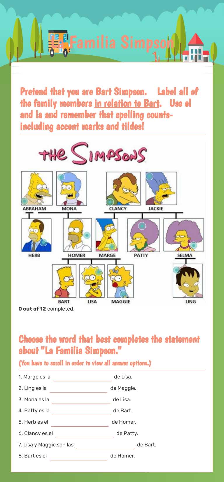 La Familia Simpson worksheet preview image