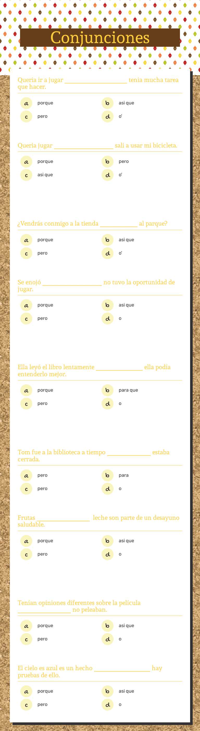 Conjunciones Grade 3 worksheet preview