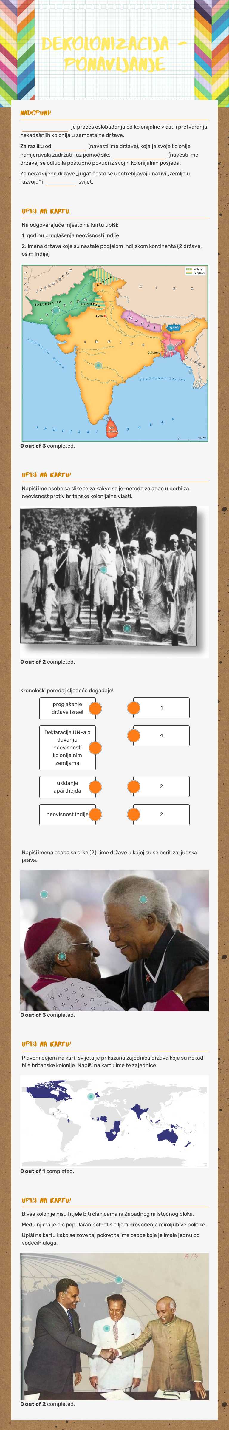 dekolonizacija - ponavljanje Grade 8 worksheet preview