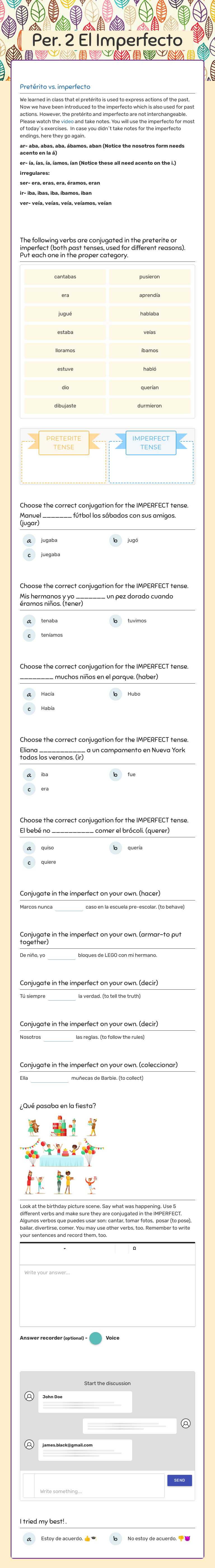 Per. 2 El Imperfecto Grade 10 worksheet preview