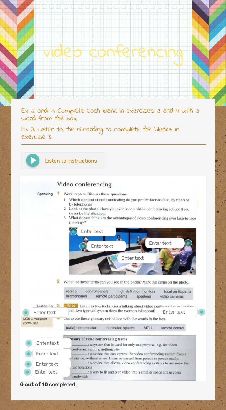 video conferencing worksheet preview image