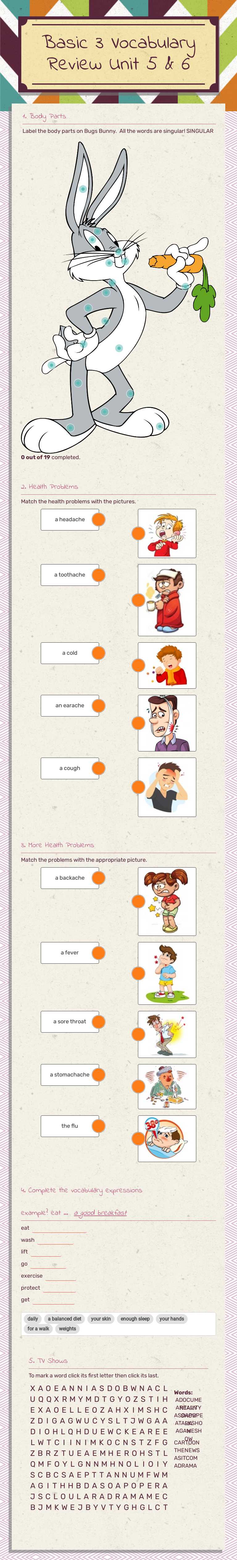 Basic 3 
Vocabulary Review
Unit 5 & 6 worksheet preview image