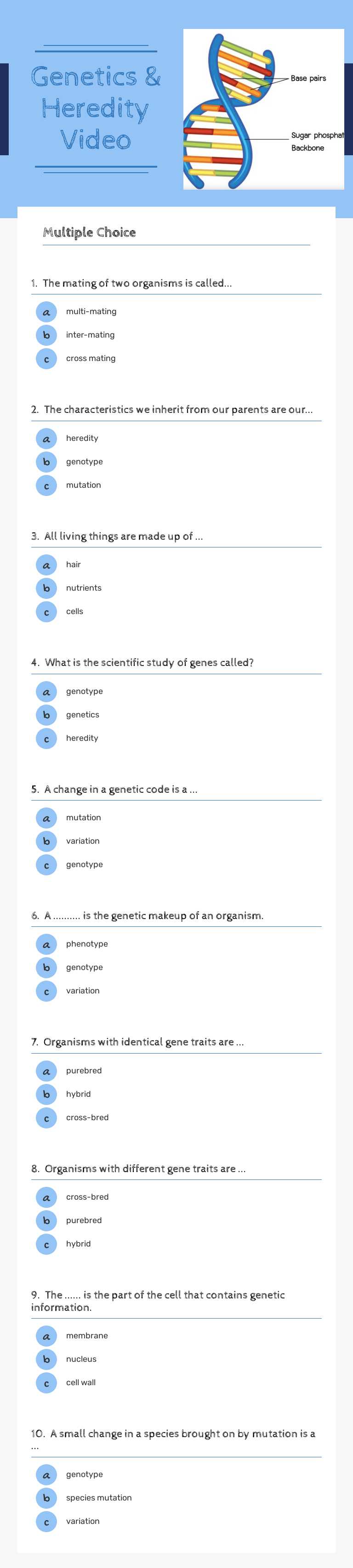 Genetics & 
   Heredity Video worksheet preview image
