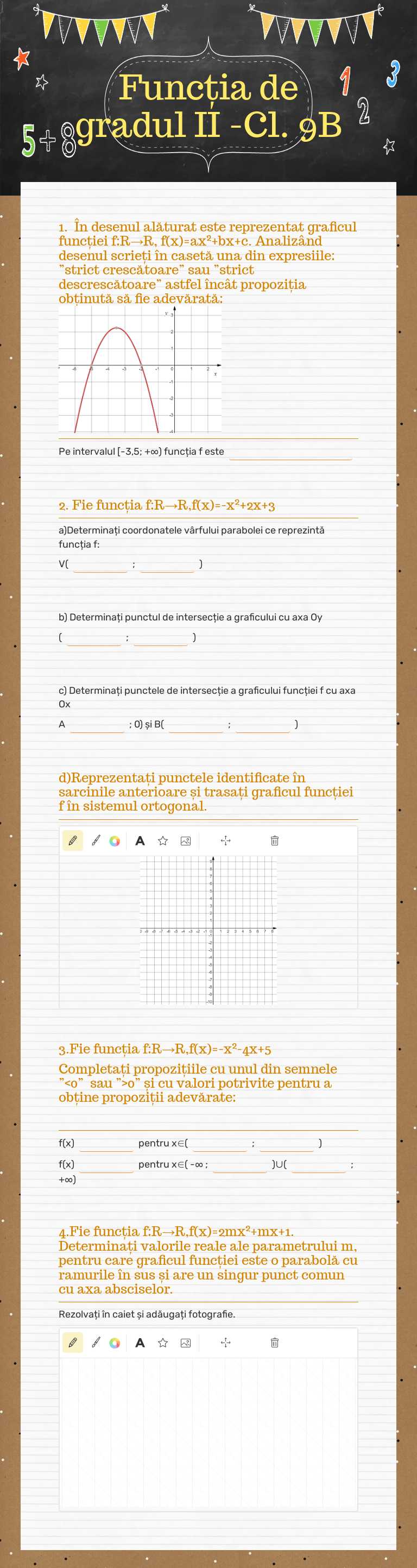 Funcția de gradul II -Cl. 9B worksheet preview image