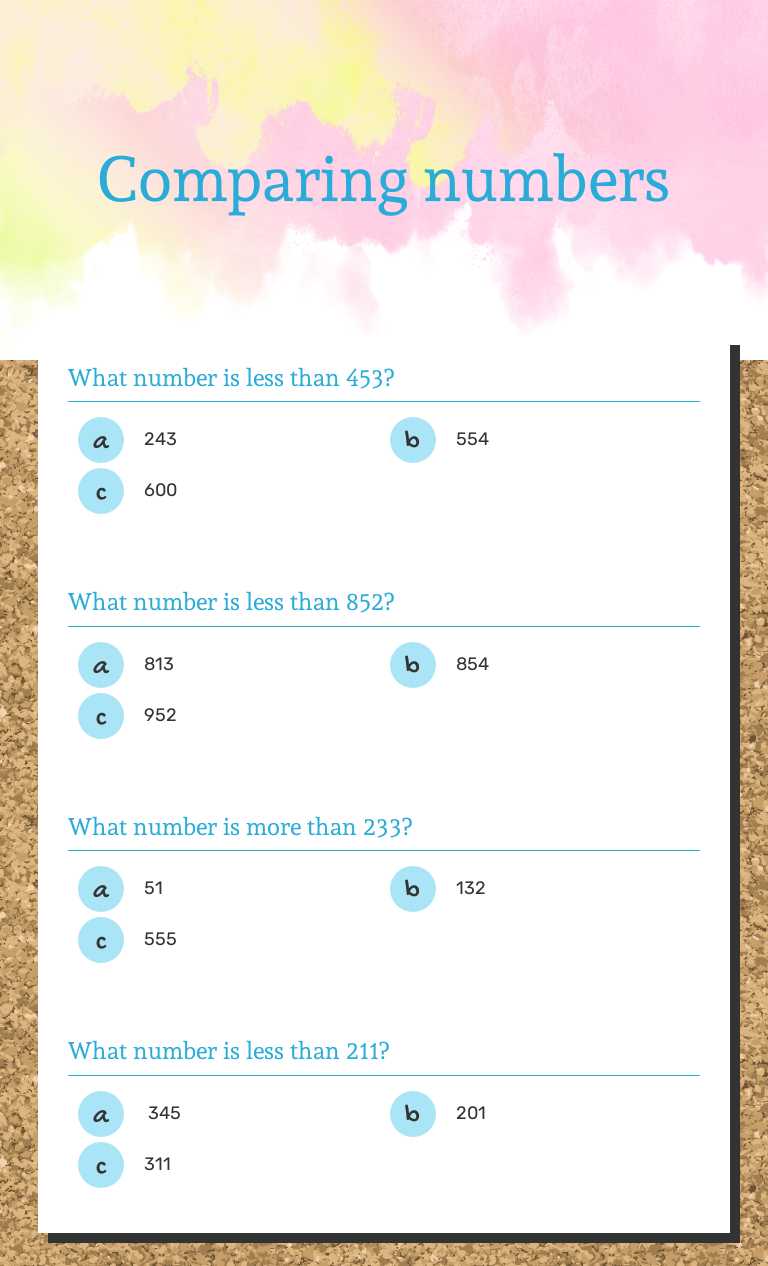 Comparing numbers Grade 2 worksheet preview