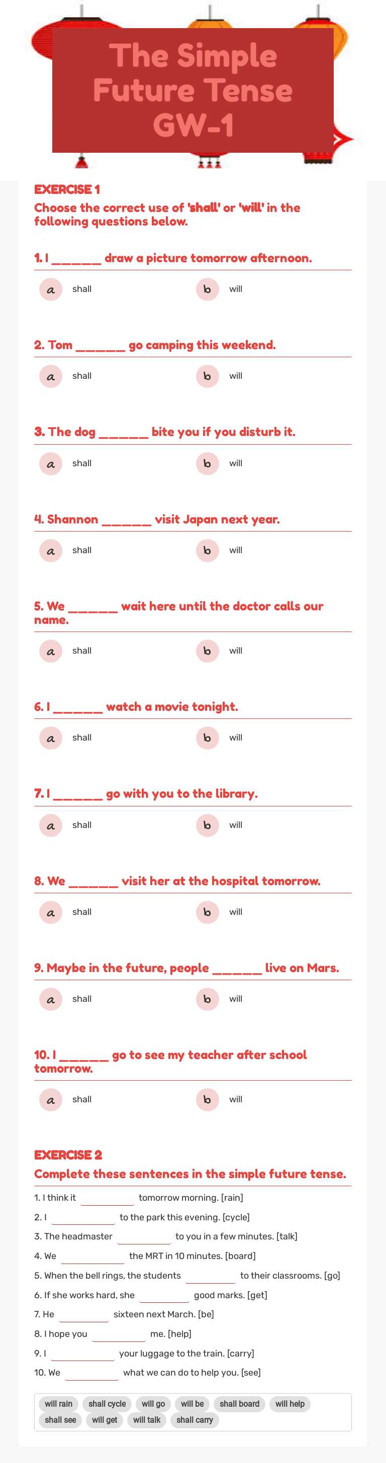 The Simple Future Tense GW-1 worksheet preview image