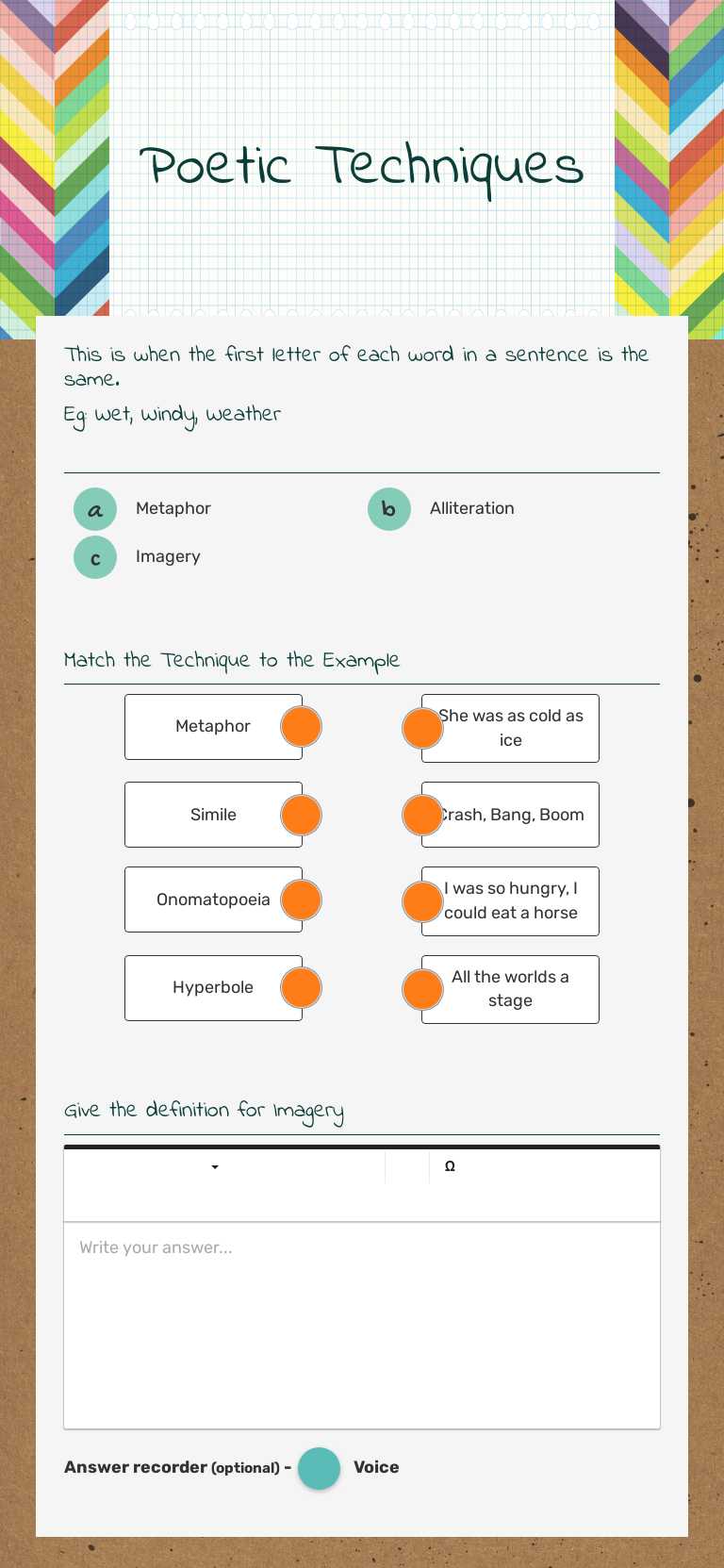 Poetic Techniques worksheet preview image