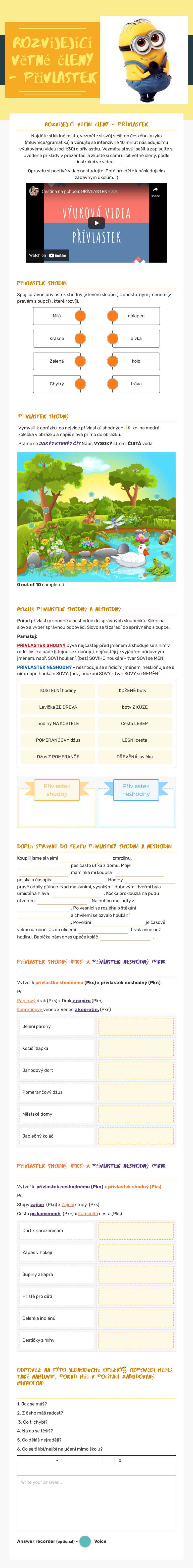 Rozvíjející větné členy - přívlastek Grade 6 worksheet preview